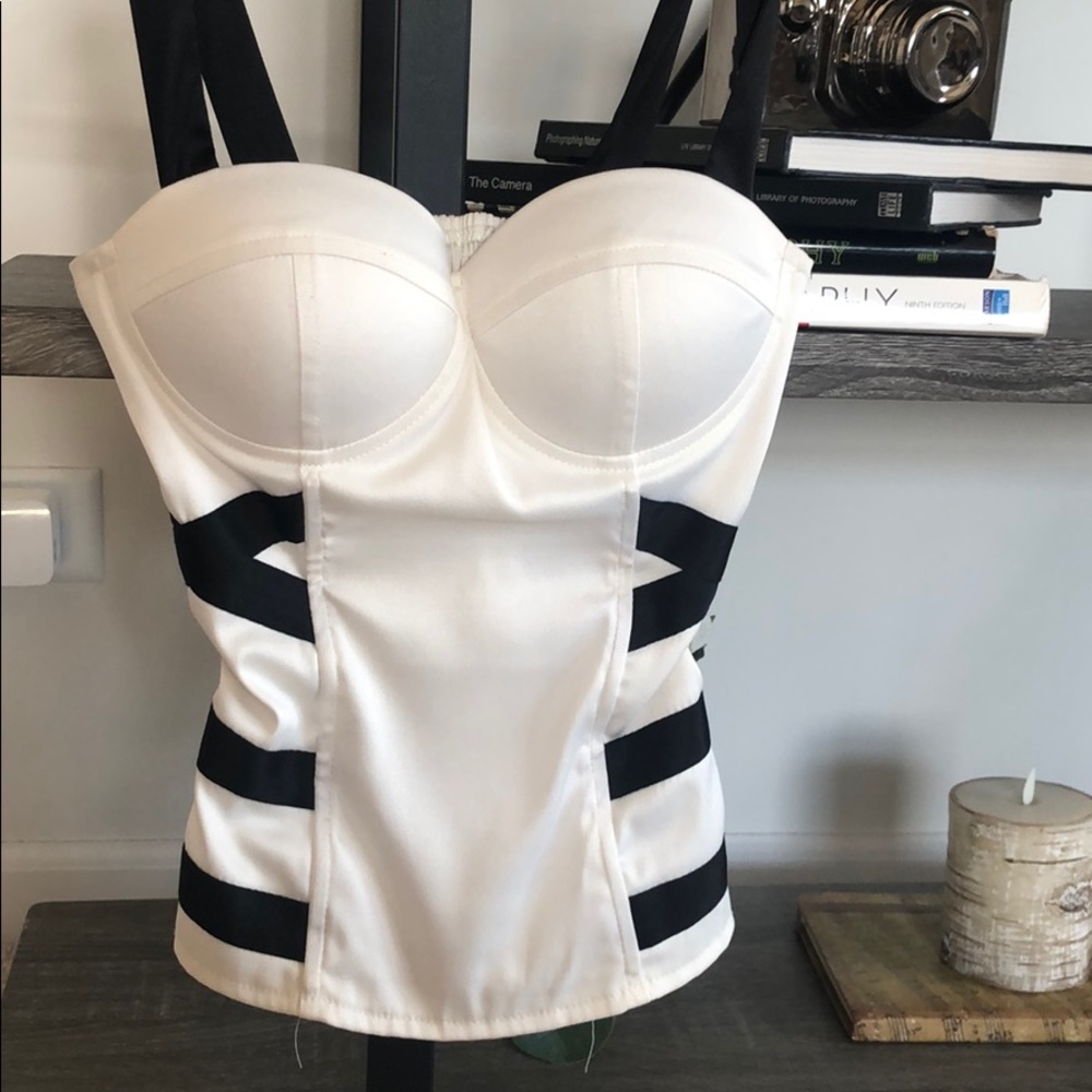 Sexy White & Black Corset with wire bodice Size XS